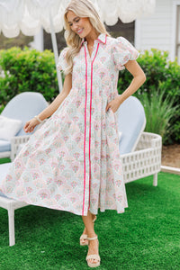 Perfect For You Pink/Mint Medallion Button Down Midi Dress