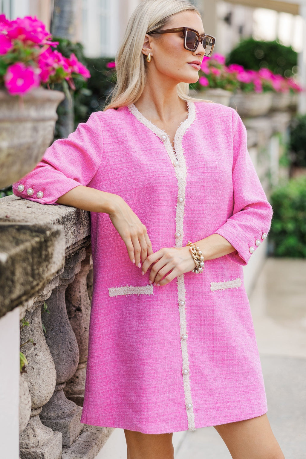 Speak Up Fuchsia Pink Tweed Dress, Small - The Mint Julep Boutique