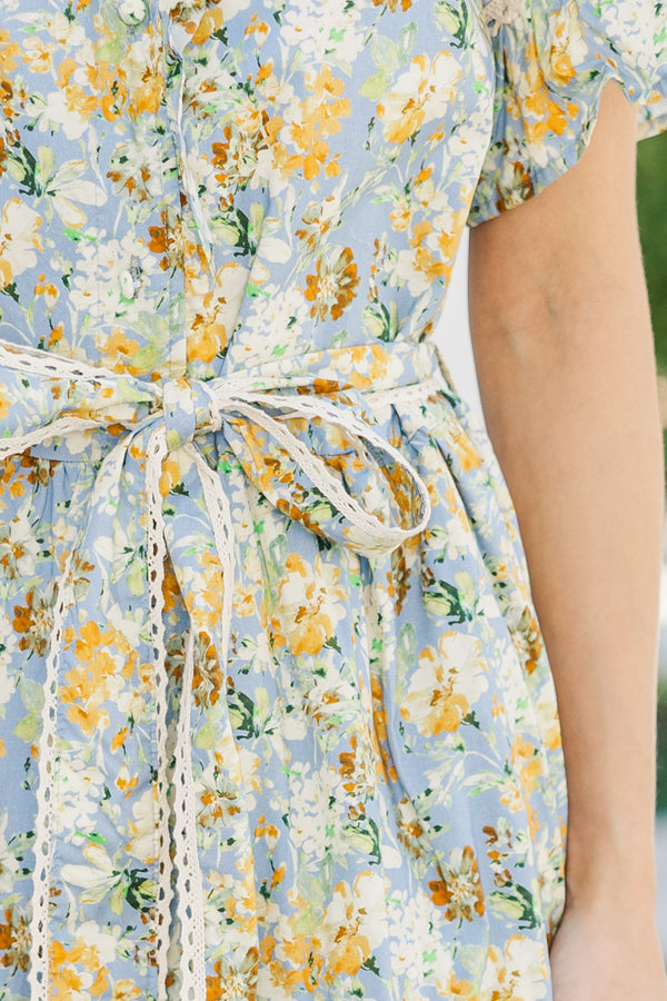 blue and yellow flower dress The Victorious Blue Floral Maxi Dress – Shop the Mint
