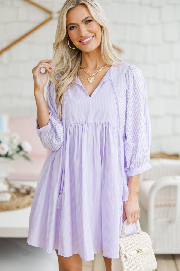 Through The Years Lavender Striped Babydoll Dress