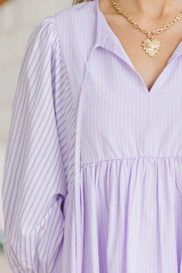 Through The Years Lavender Striped Babydoll Dress