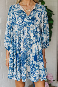 Through The Years Blue Toile Babydoll Dress