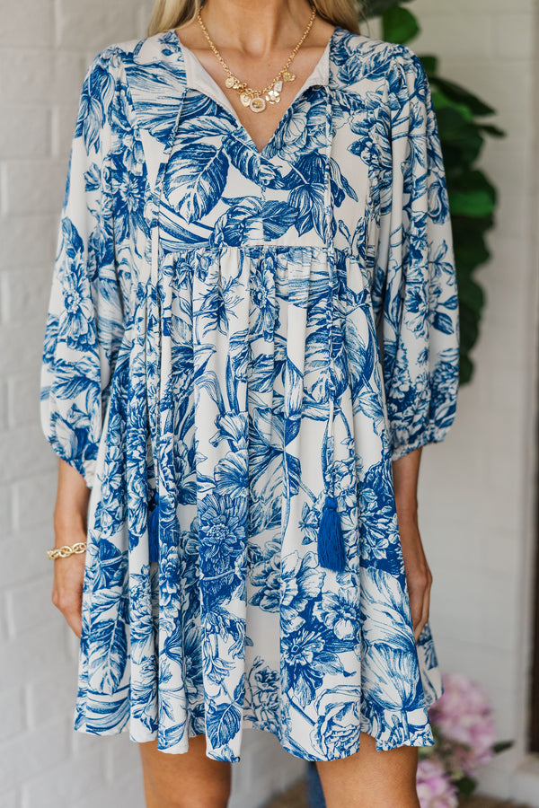 Through The Years Blue Toile Babydoll Dress