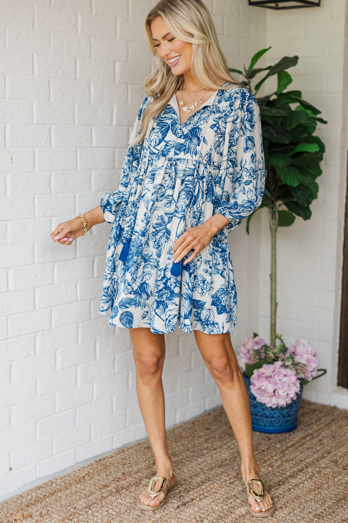 Toddler Girl Blue Toile Dress main image 0