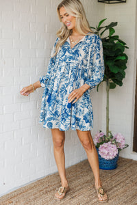 Through The Years Blue Toile Babydoll Dress