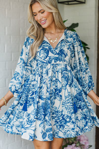 Through The Years Blue Toile Babydoll Dress