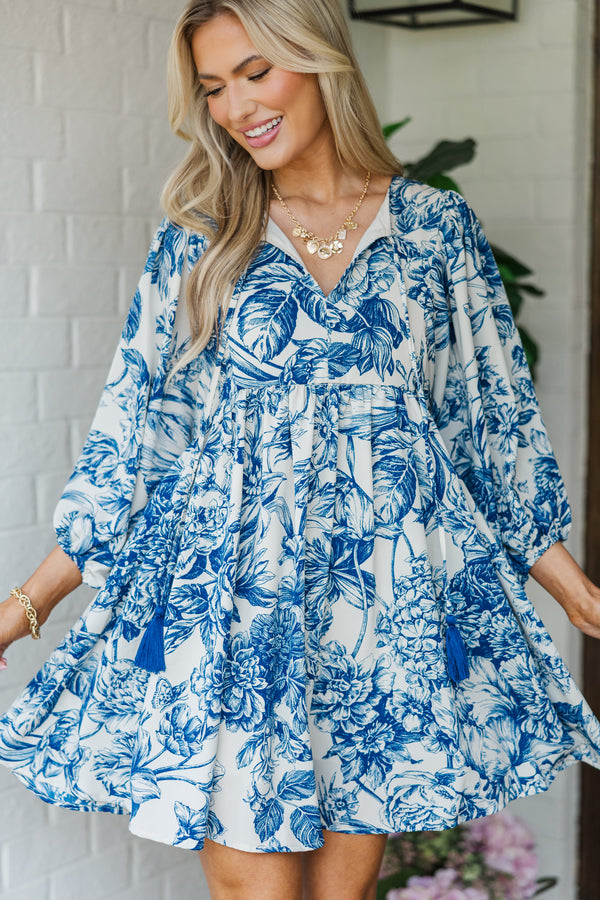 Through The Years Blue Toile Babydoll Dress
