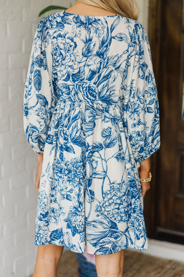 Through The Years Blue Toile Babydoll Dress