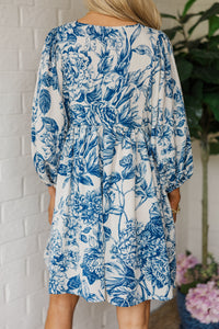 Through The Years Blue Toile Babydoll Dress