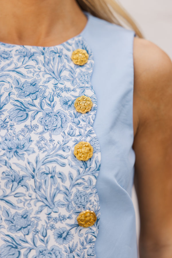 Speak Up Blue Toile Scalloped Dress Shop the Mint Speak Up Blue Toile Scalloped Dress Shop the Mint