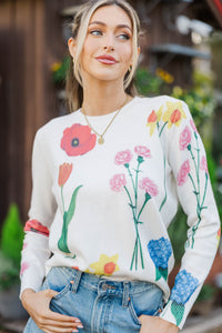 The Involved Off White Floral Sweater