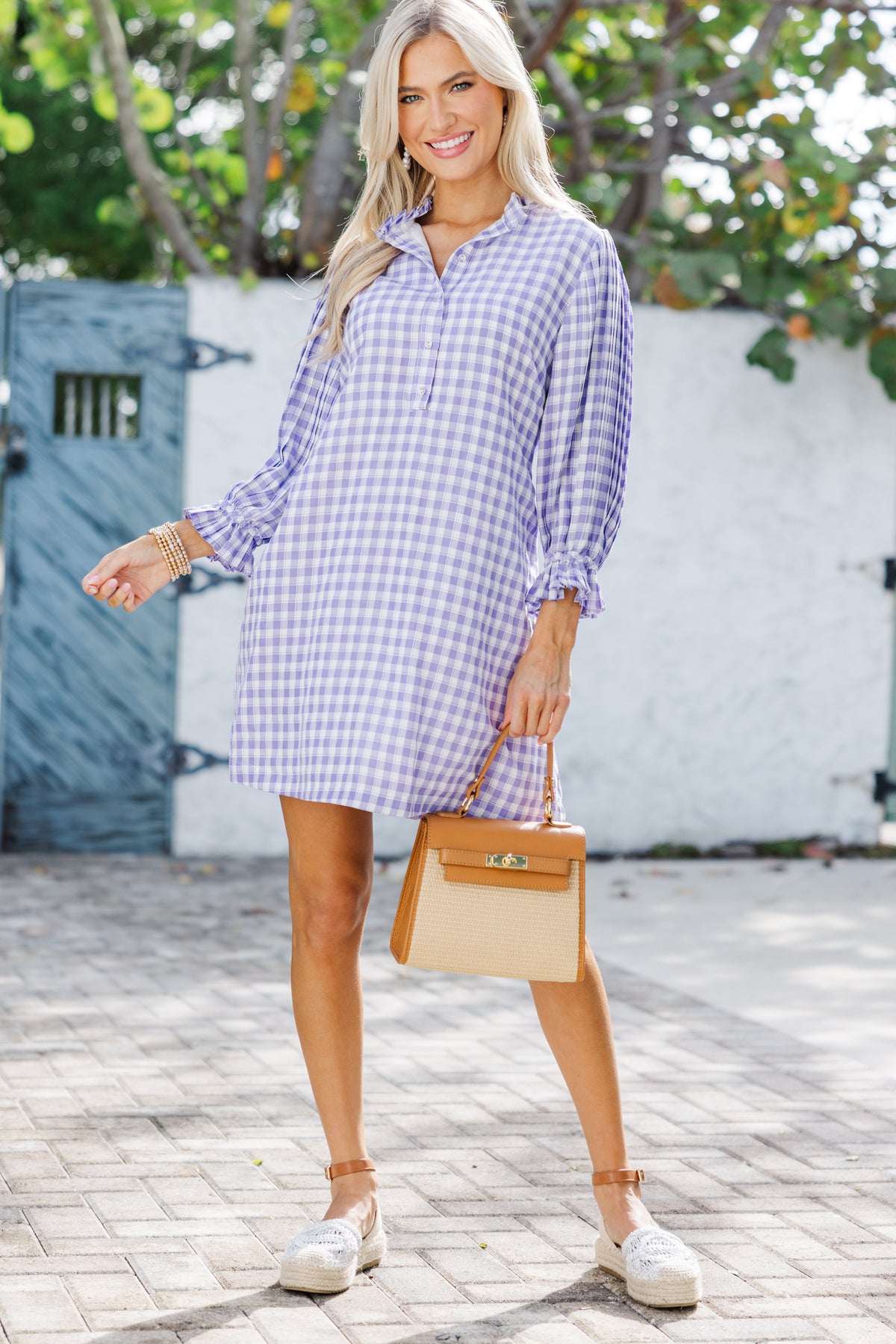 Under The Stars Lavender Purple Gingham Tie Back Dress, Large - The Mint Julep Boutique