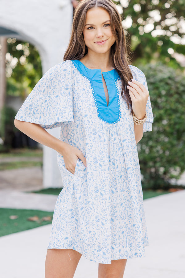 Just A Theory Blue Toile Cotton Dress, Medium - The Mint Julep Boutique | Women's Boutique Clothing Just A Theory Blue Toile Cotton Dress, Medium - The Mint Julep Boutique | Women's Boutique Clothing