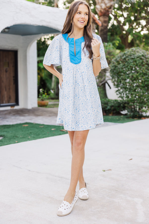 and cotton dresses Light Blue Floral Cotton Maxi Dress - Short Sleeve Dresses