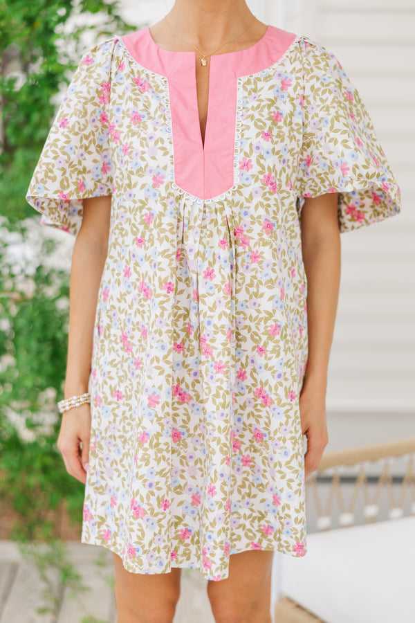 Just A Theory Pink Ditsy Floral Cotton Dress
