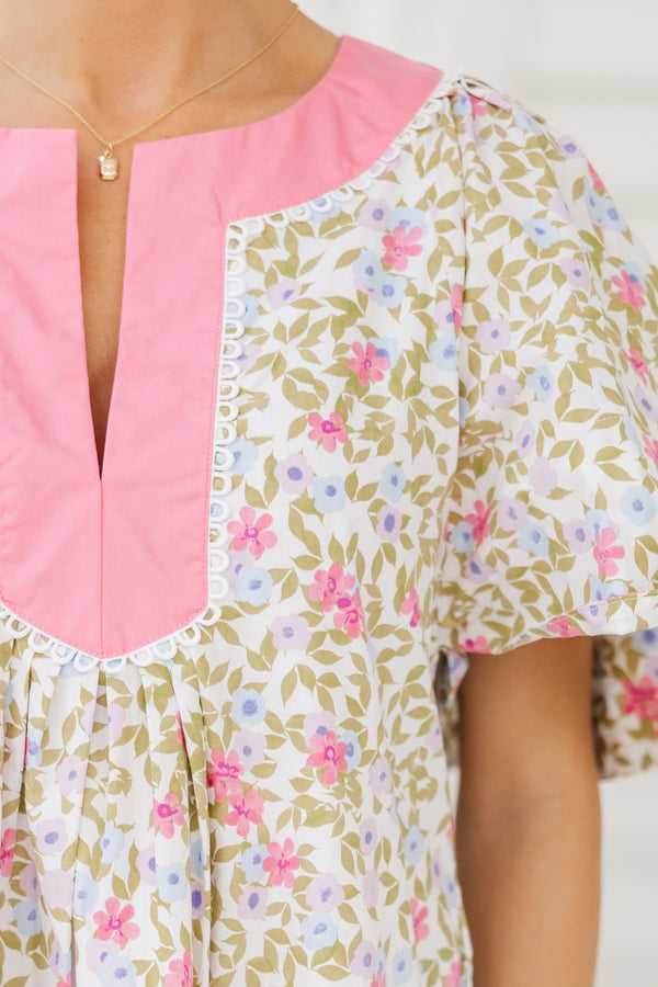 Just A Theory Pink Ditsy Floral Cotton Dress