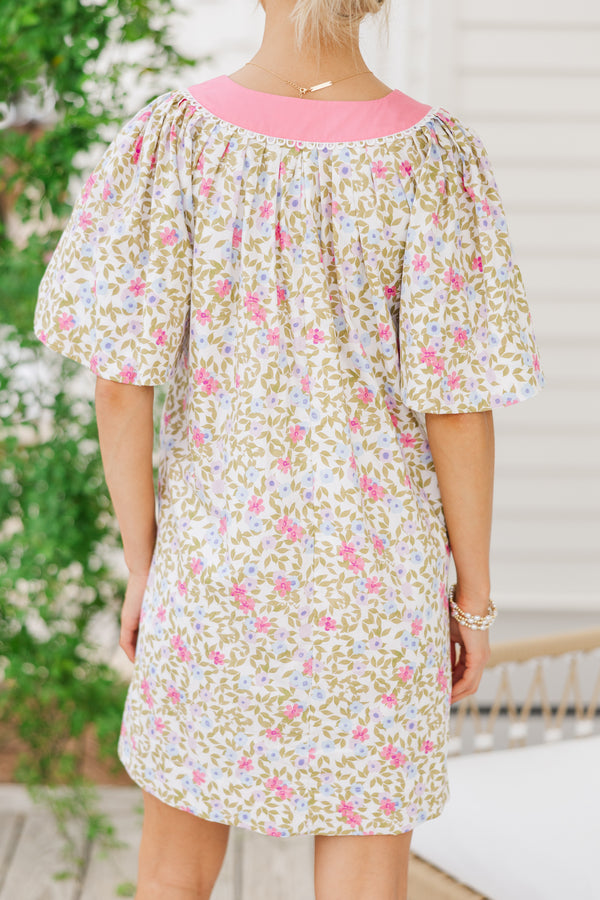 Just A Theory Pink Ditsy Floral Cotton Dress