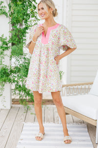 Just A Theory Pink Ditsy Floral Cotton Dress