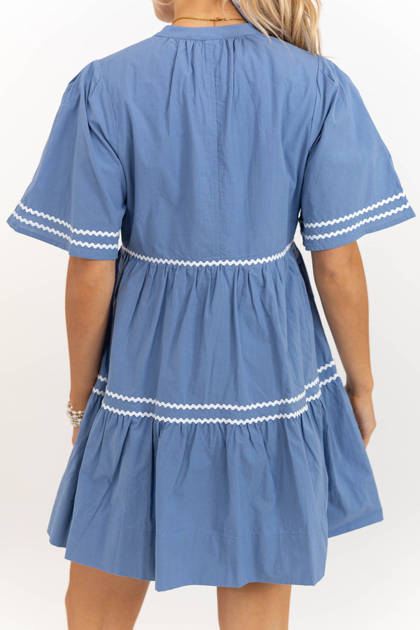 Best Day Blue Rickrack Dress