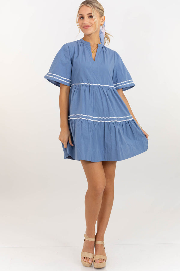 Best Day Blue Rickrack Dress