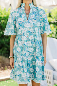 Feeling Your Best Blue Floral Rickrack Dress
