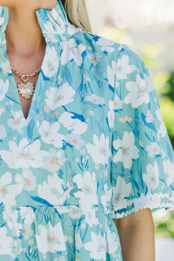 Feeling Your Best Blue Floral Rickrack Dress