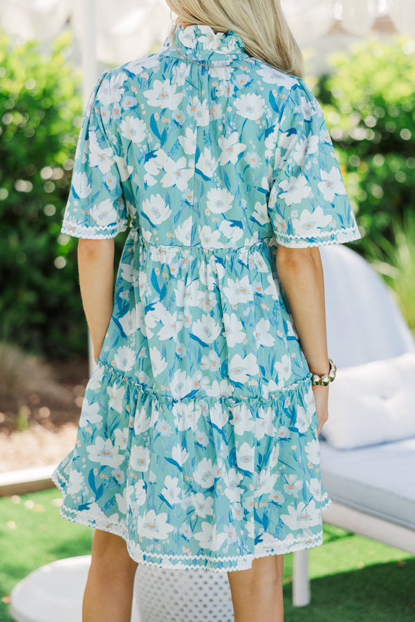 Feeling Your Best Blue Floral Rickrack Dress