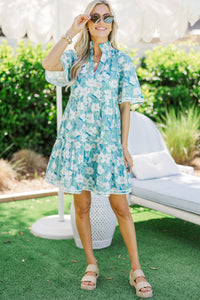 Feeling Your Best Blue Floral Rickrack Dress