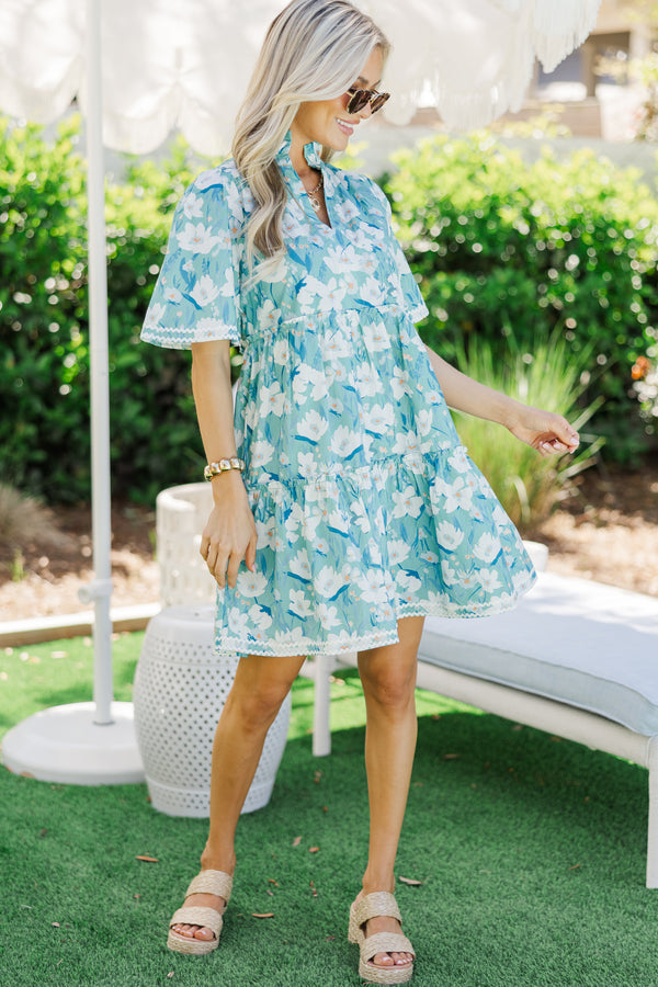 Feeling Your Best Blue Floral Rickrack Dress