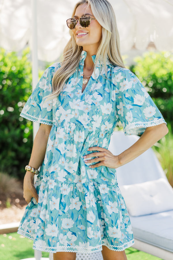 Feeling Your Best Blue Floral Rickrack Dress