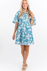 Feeling Your Best Blue Floral Rickrack Dress