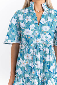 Feeling Your Best Blue Floral Rickrack Dress