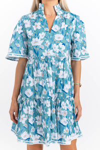 Feeling Your Best Blue Floral Rickrack Dress
