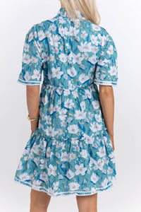 Feeling Your Best Blue Floral Rickrack Dress