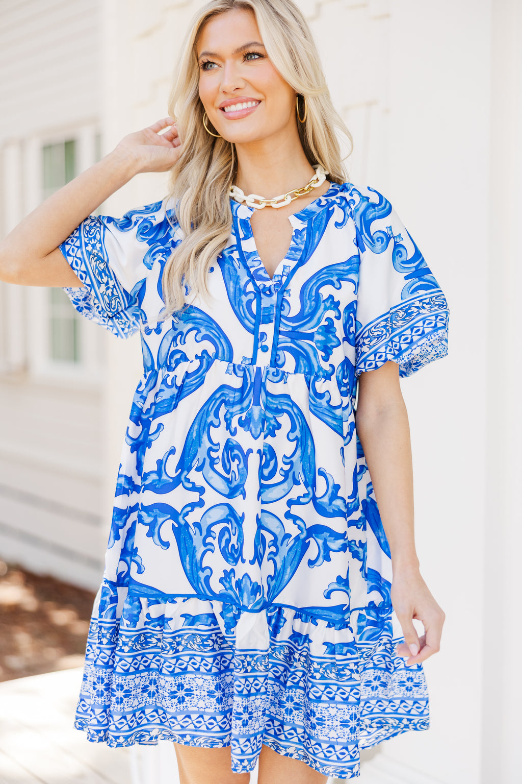 The Traveler Blue White Damask Dress – Shop the Mint