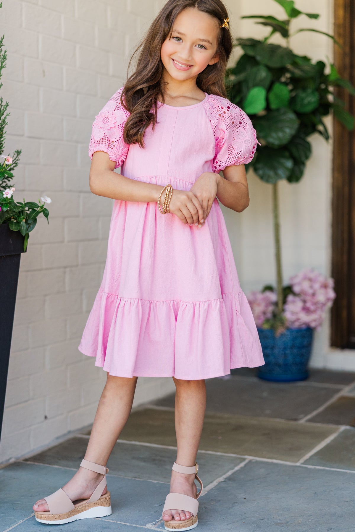 Girls: The Marleigh Pink Textured Dress – Shop the Mint
