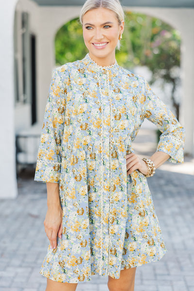 Always The One Slate Blue Floral Shift Dress – Shop the Mint