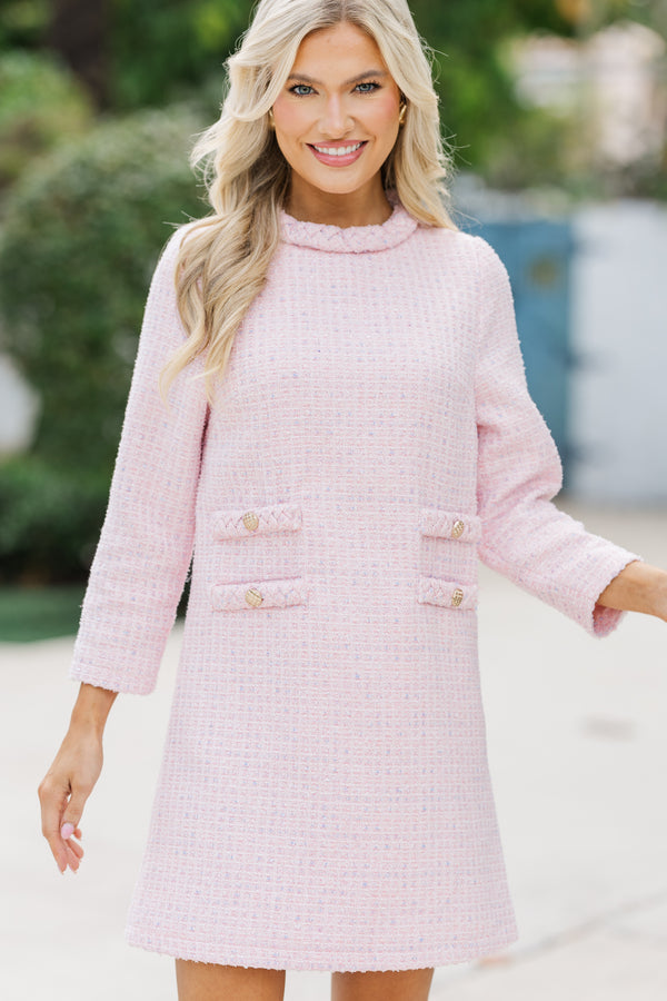 pink tweed long sleeve dress TAE PINK TWEED LONG SLEEVE MINI DRESS