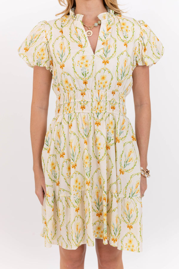 Let's Get Going Cream Medallion Print Dress
