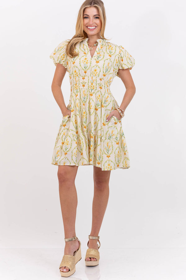 Let's Get Going Cream Medallion Print Dress