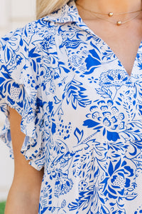 Look You Up Blue Floral Ruffled Midi Dress