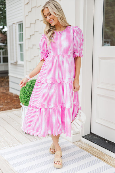 Perfectly Paired Pink Gingham Midi Dress – Shop the Mint