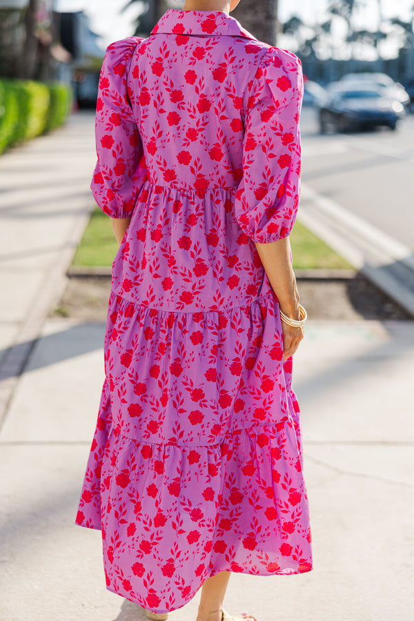 Love Found Fuchsia Pink Floral Tiered Midi Dress Shop the Mint Love Found Fuchsia Pink Floral Tiered Midi Dress Shop the Mint