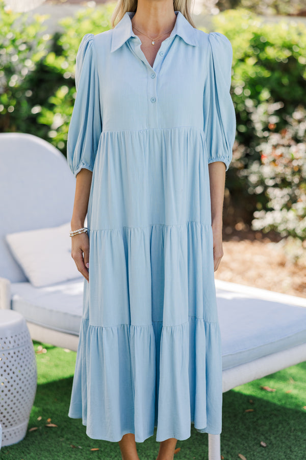 Love Found Light Blue Linen Tiered Midi Dress Shop the Mint Love Found Light Blue Linen Tiered Midi Dress Shop the Mint