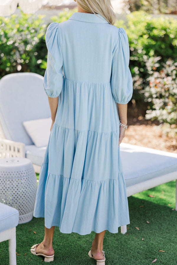 Love Found Light Blue Linen Tiered Midi Dress Shop the Mint Love Found Light Blue Linen Tiered Midi Dress Shop the Mint