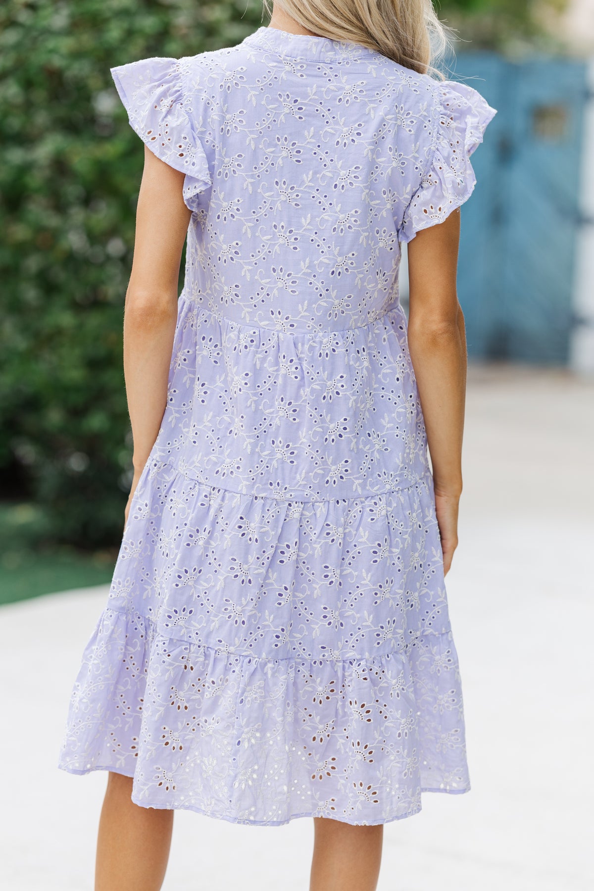 Lavendar Cotton Eyelet Tiered Dress with Pockets