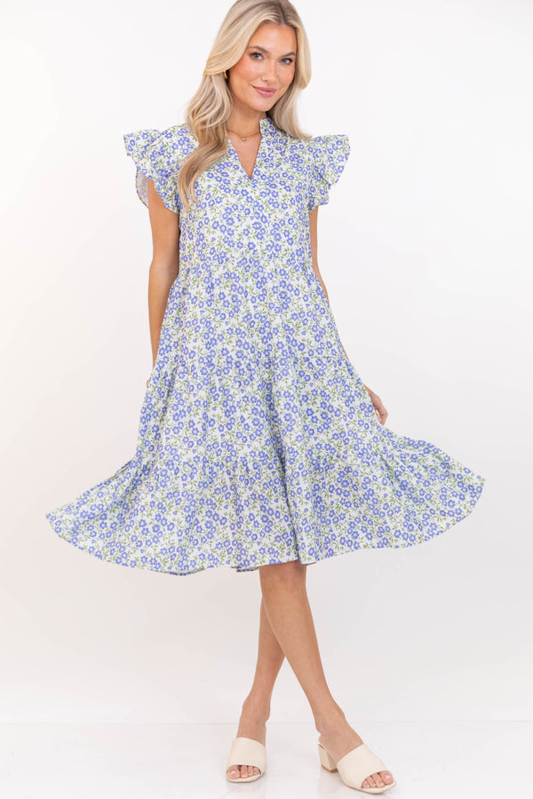 Make It Your Own Purple Ditsy Floral Tiered Dress