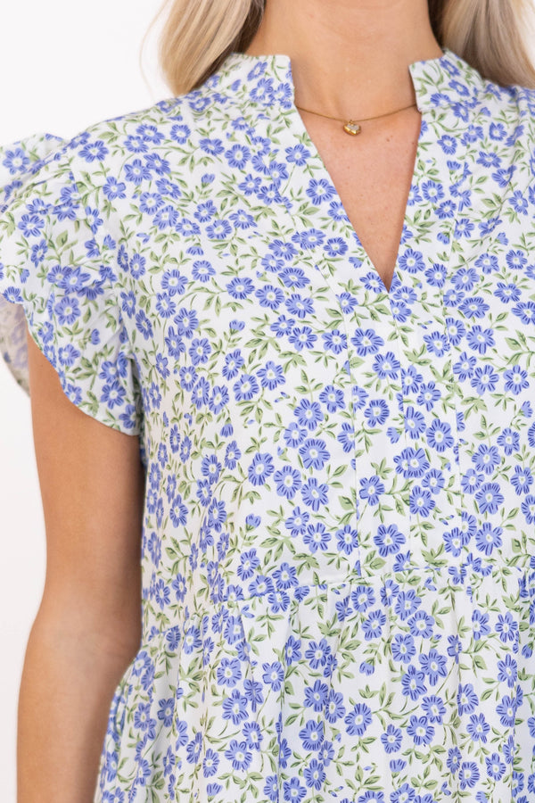 Make It Your Own Purple Ditsy Floral Tiered Dress