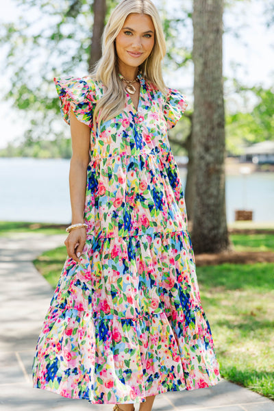 Real Love Blue Watercolor Floral Midi Dress  Shop the Mint