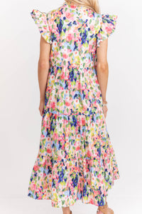 Real Love Blue Watercolor Floral Midi Dress